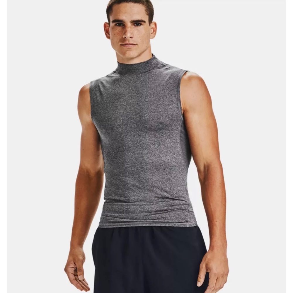 Under Armour Men’s Gray Compression Sleeveless Mock Neck Top size Small